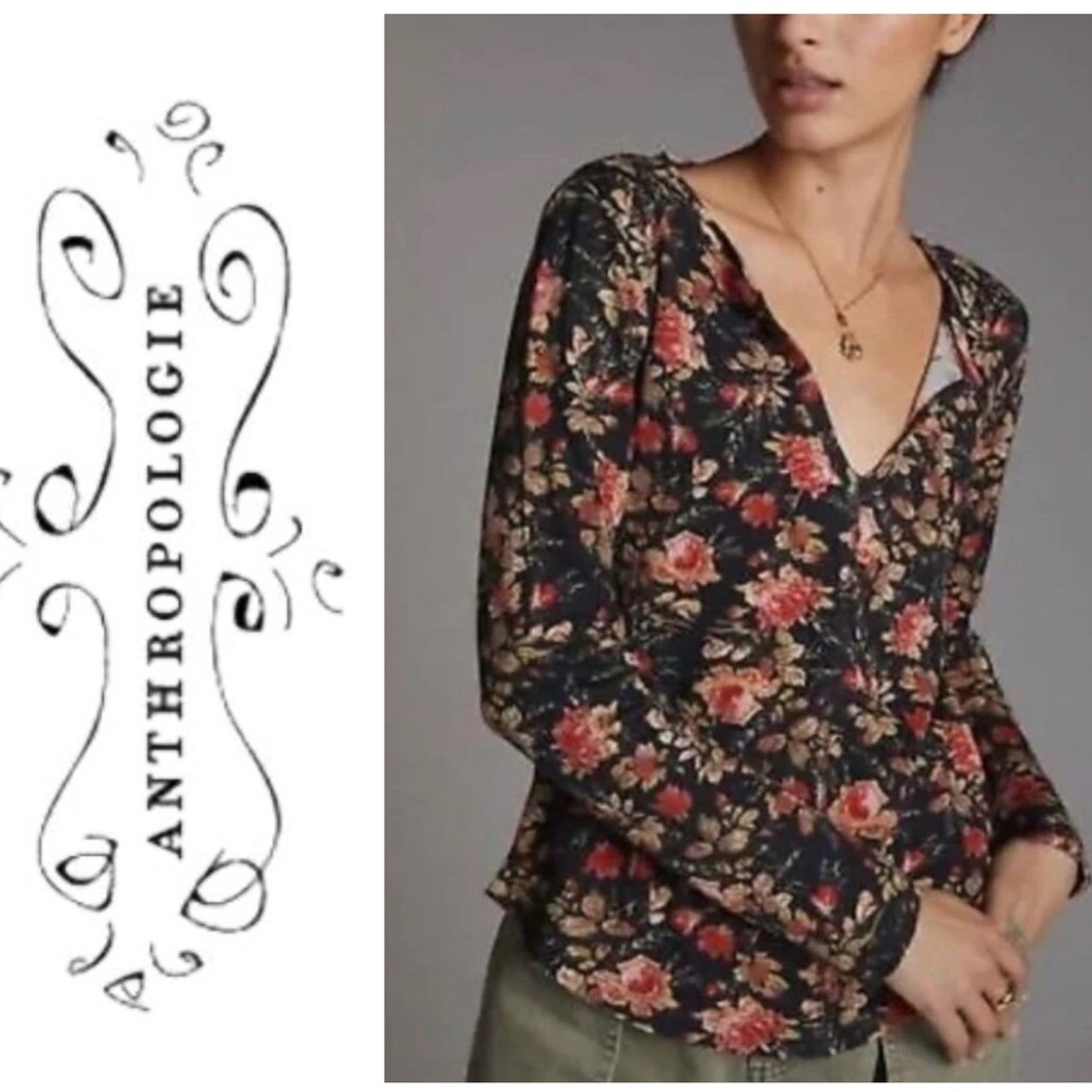 NWOT Anthropologie Pilcro floral v-neck waffle knit long sleeve top
